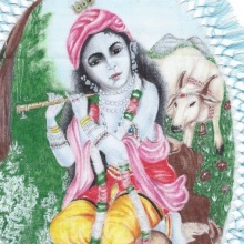 Inmate Dale B.—from Texas—painted Kṛṣṇa on a cloth doily.