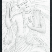 Drawing by inmate Krishna Kirtan dasa — from Virginia—who had never drawn before. This was his very first attempt. His devotion shines through this drawing.