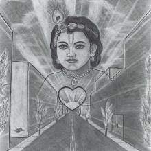 Drawing by inmate Burl D. —from Florida—depicting Kṛṣṇa’s presence in the city.