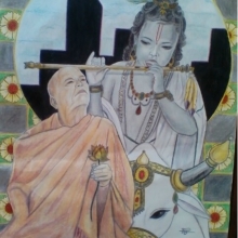 Drawing by inmate Burl D. —from Florida—depicting Srila Prabhupada’s and Kṛṣṇa’s presence in the prison.