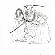 Drawing by unknown inmate.  “HELPLESS CAPTIVE OF THE THREE MODES OF MATERIAL NATURE”